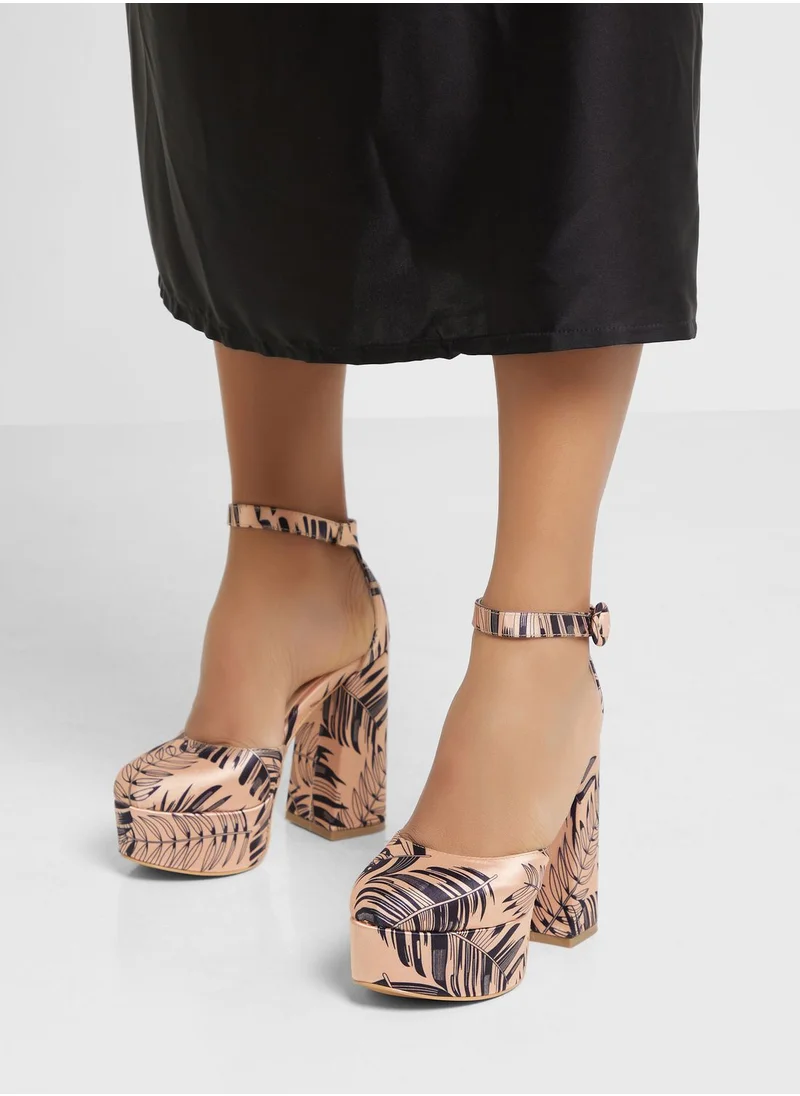 Khizana Satin Palm Print Platform Pump