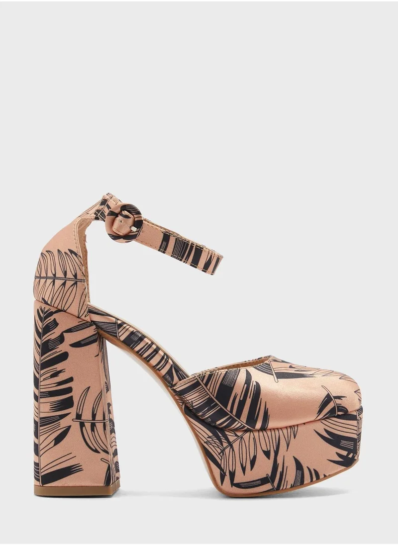 Khizana Satin Palm Print Platform Pump