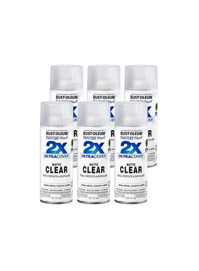 RUST-OLEUM 249087-6PK Painter's Touch 2X Ultra Cover Spray Paint, 12 oz, Matte Clear, 6 Pack - Image 1