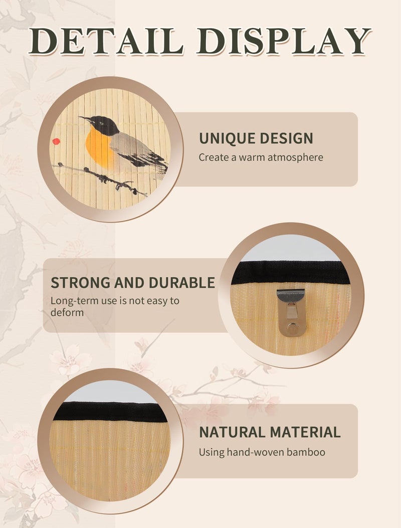 GES Natural Bamboo Drum Lamp Shade 11.8Ã—11.8Ã—7.9In Clip On Table Light Cover, Floral Print Lampshade for Bedroom Living Room, Chandelier Replacement Shade - Image 3