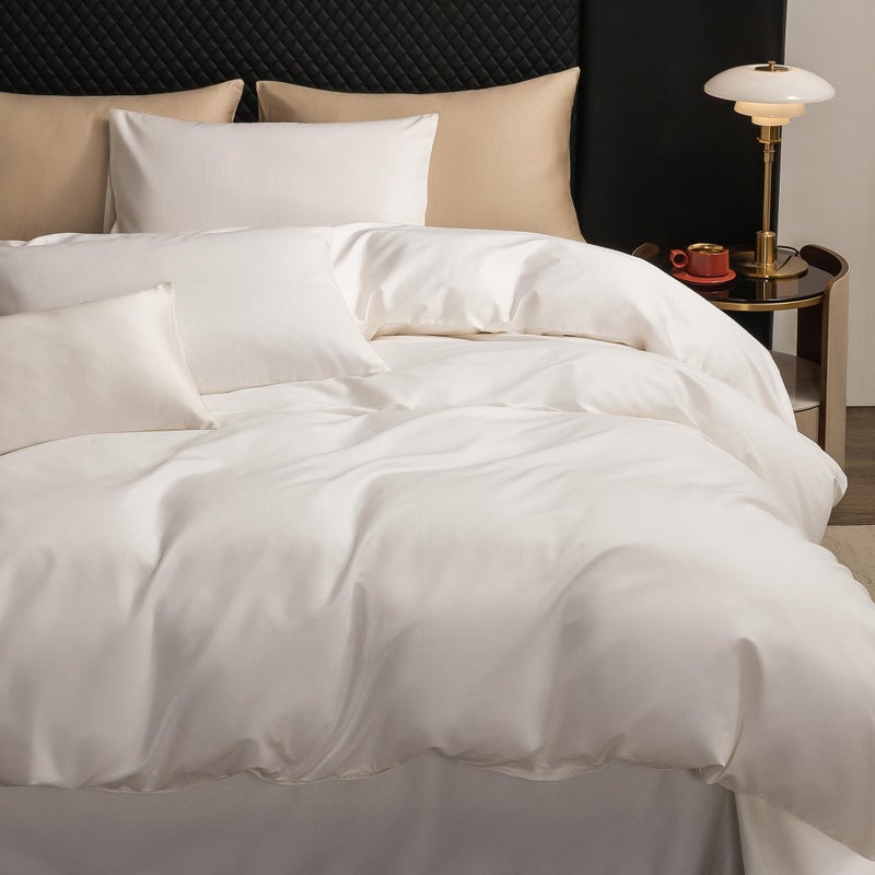 Moomee طقم غطاء لحاف مو مِي من القطن طويل التيلة 600 TC قطن مصري نسيج ساتين ناعم فاخر مريح ودائم (أبيض كريمي، ملكي) - Image 3