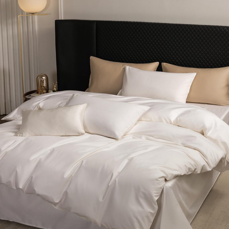 Moomee طقم غطاء لحاف مو مِي من القطن طويل التيلة 600 TC قطن مصري نسيج ساتين ناعم فاخر مريح ودائم (أبيض كريمي، ملكي) - Image 2