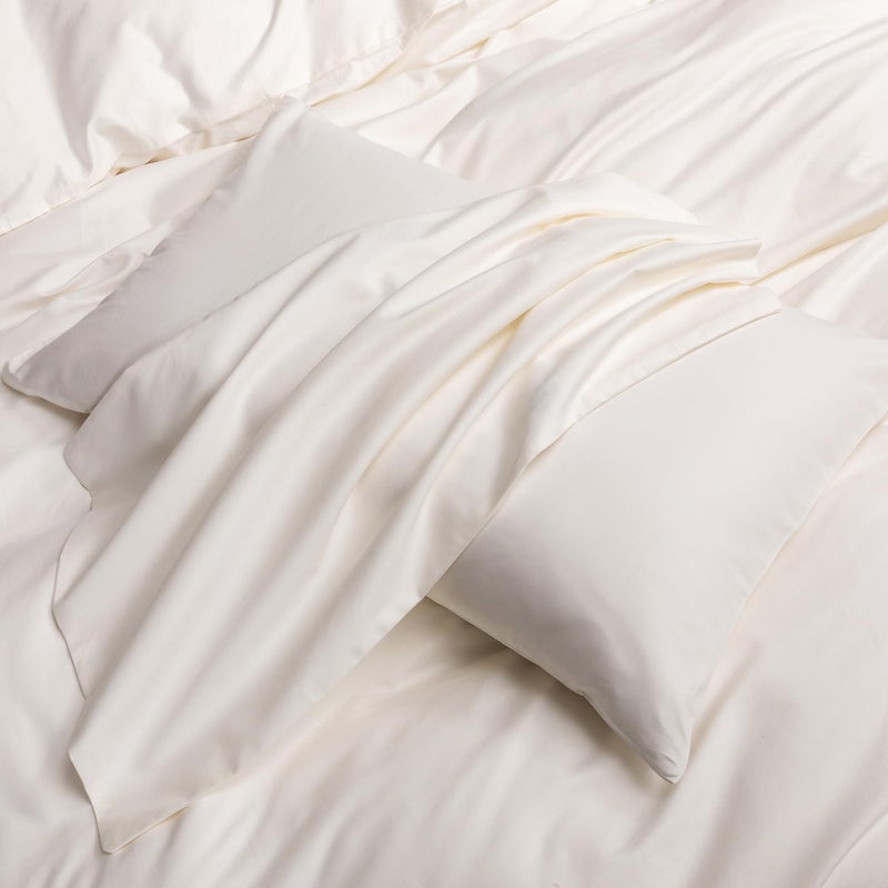 Moomee طقم غطاء لحاف مو مِي من القطن طويل التيلة 600 TC قطن مصري نسيج ساتين ناعم فاخر مريح ودائم (أبيض كريمي، ملكي) - Image 5