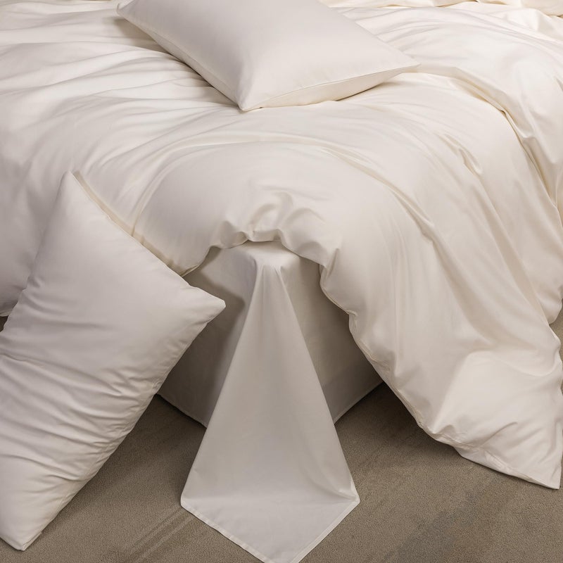 Moomee طقم غطاء لحاف مو مِي من القطن طويل التيلة 600 TC قطن مصري نسيج ساتين ناعم فاخر مريح ودائم (أبيض كريمي، ملكي) - Image 4