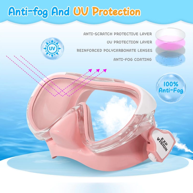 EXP VISION Kinder Taucherbrille, Kinder-Schwimmmaske 180 Anti-Fog-Tauchmaske, Kinder-Schwimmbrille mit Nasenabdeckung Auslaufsichere Schwimmbrille Anti-Shattered Lens fr Jugendliche 4-15 - Image 3