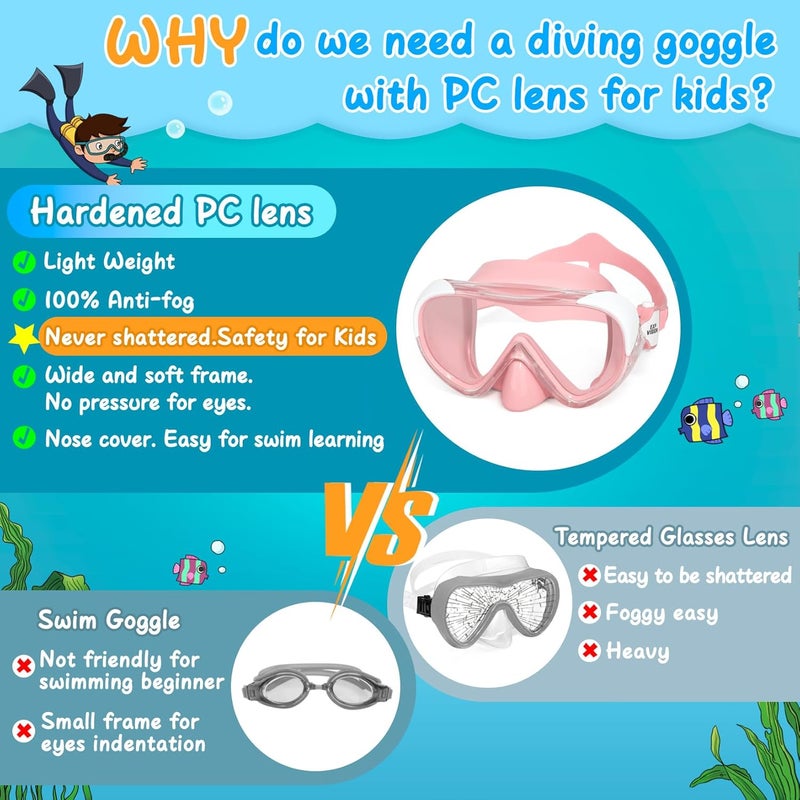 EXP VISION Kinder Taucherbrille, Kinder-Schwimmmaske 180 Anti-Fog-Tauchmaske, Kinder-Schwimmbrille mit Nasenabdeckung Auslaufsichere Schwimmbrille Anti-Shattered Lens fr Jugendliche 4-15 - Image 4