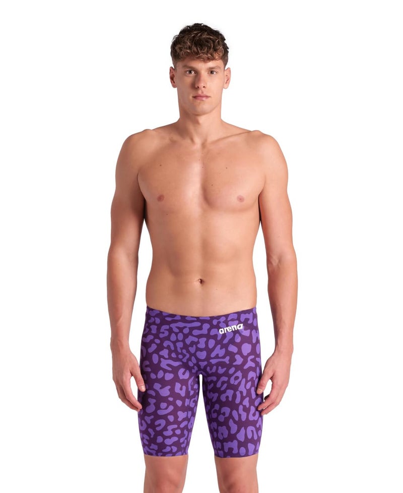 ARENA Powerskin Carbon Air2 Men's Racing Jammer Limited Edition Athletic Tech Suit Competitive Racing Swimsuit Endurance Swimwear, Leopard Print Violet, US Size 26 - Image 1
