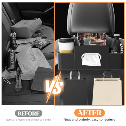 STHIRA® Car Backseat Organizer Car Storage Organizer with Multi Compartments Car Headrest Backseat Storage Box with Tissue Holder & Dual Hooks Durable PU Leather Rear Seat Organizer for Phones, Bags - Image 4