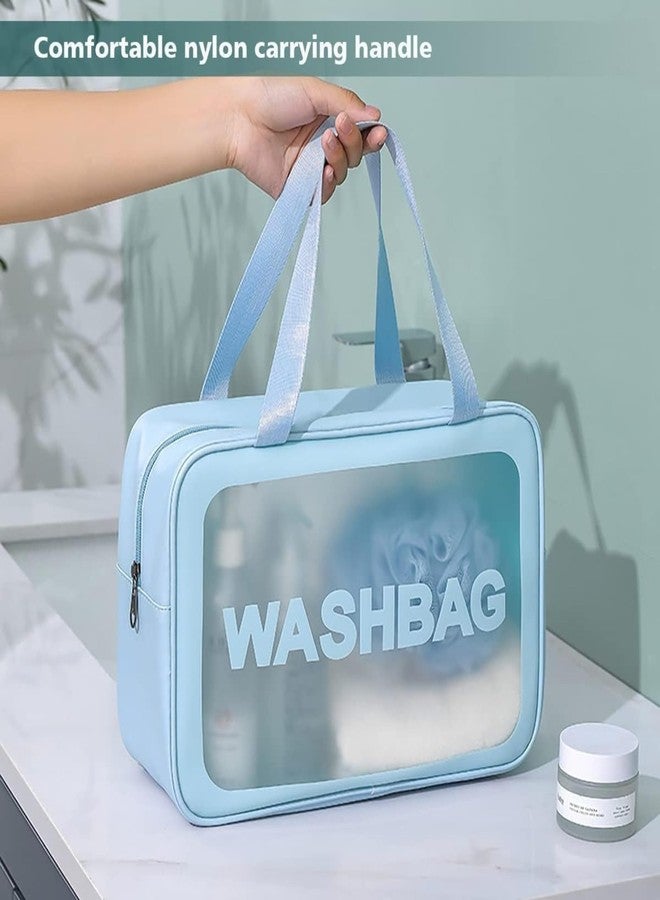 JRM PVC Clear Makeup Pouch Set of 3, Waterproof Cosmetic Organizer Bag for Women & Girls, Transparent Travel Toiletry Storage Kit with Handle (Blue) - Image 3
