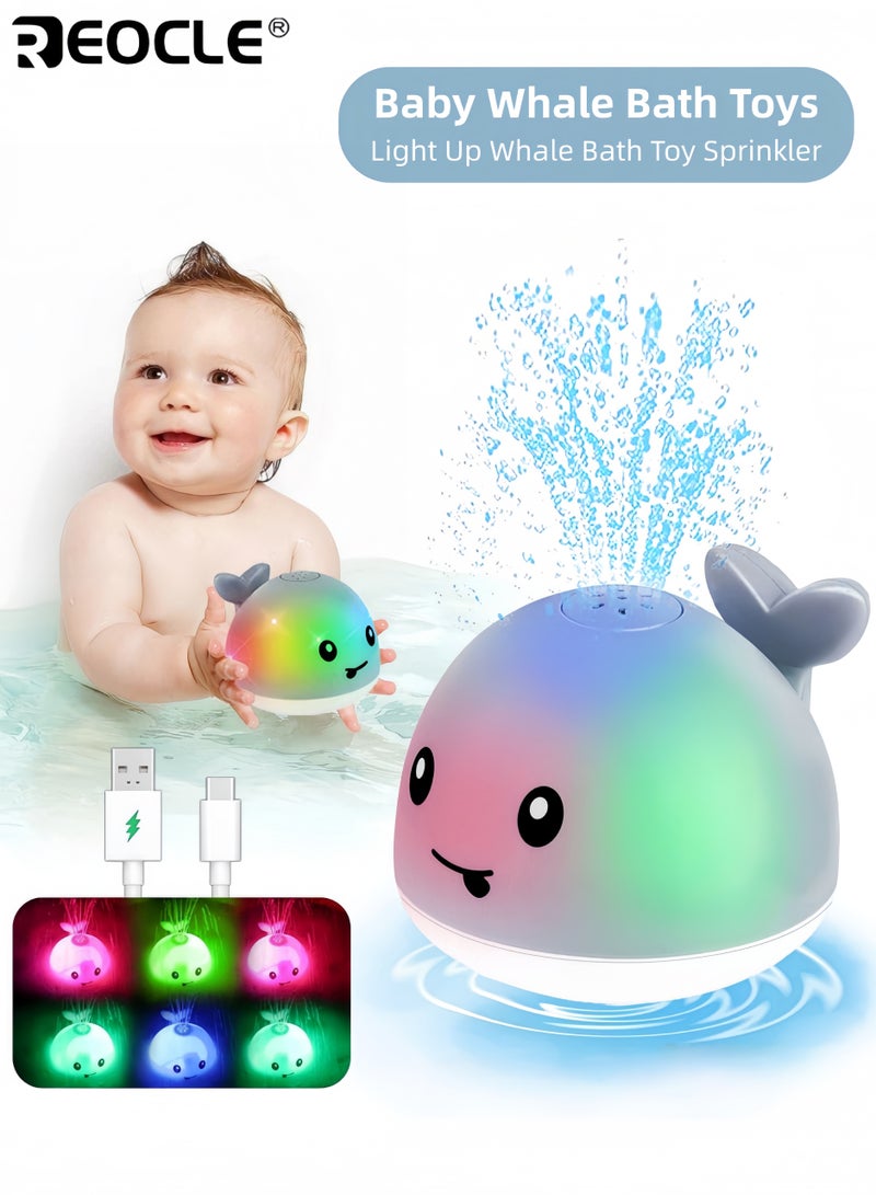 ريوكل لعبة حمام الحوت للأطفال مع رشاش ماء وإضاءة وتصميم تفاعلي، لعبة حمام الأطفال مع رشاش ماء للاستمتاع بحمام الأطفال الصغار - Image 1