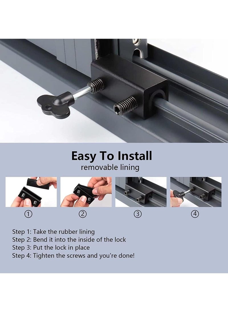 فلوشرينيك أقفال النوافذ، 4 مجموعات من أقفال النوافذ المنزلقة مع مفتاح سهل التركيب، للأبواب والنوافذ المنزلقة الرأسية والأفقية، قفل نافذة أمان قابل للتعديل للفناء وغرفة النوم والمنزل والمكتب (أسود) - Image 3