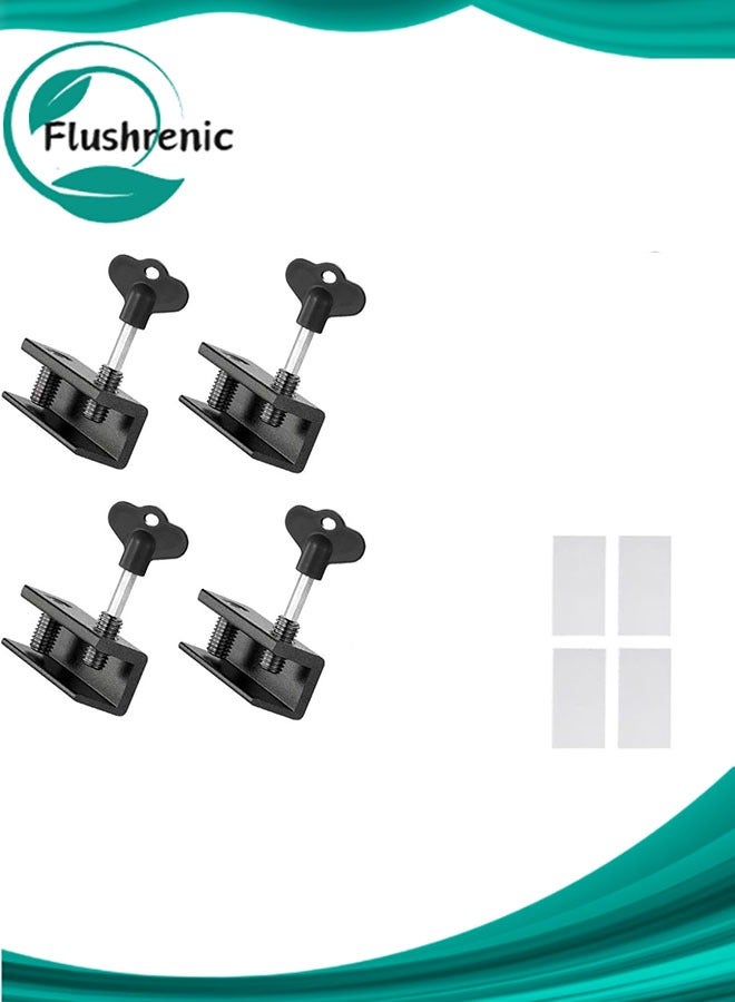 فلوشرينيك أقفال النوافذ، 4 مجموعات من أقفال النوافذ المنزلقة مع مفتاح سهل التركيب، للأبواب والنوافذ المنزلقة الرأسية والأفقية، قفل نافذة أمان قابل للتعديل للفناء وغرفة النوم والمنزل والمكتب (أسود) - Image 1