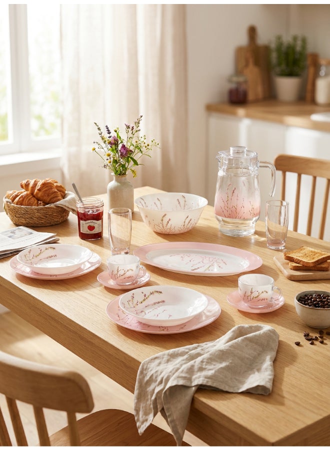 Luminarc Simple Trompette 46 Piece Dinner Set includes 6 x 26cm Dinner Plates, 6 x 20cm Soup Plates, 6 x 20.5cm Dessert Plates, 6 x 12cm Bowls, 1x 27cm Salad Bowl, 1 x 33cm Oval Platter,   6x 22cl Cup, 6 x 14cm Saucer, 6 x 27cl Tumbler, 1.6L Jug with Lid, Tempered High Qualtiy Glass, Chip resistant, Microwave Safe - Image 3