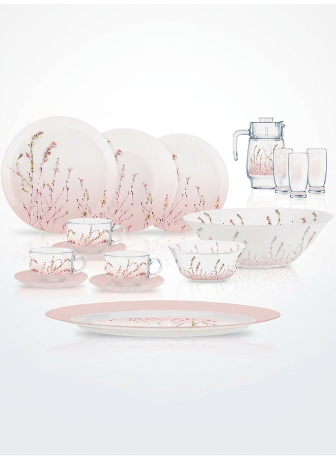 Luminarc Simple Trompette 46 Piece Dinner Set includes 6 x 26cm Dinner Plates, 6 x 20cm Soup Plates, 6 x 20.5cm Dessert Plates, 6 x 12cm Bowls, 1x 27cm Salad Bowl, 1 x 33cm Oval Platter,   6x 22cl Cup, 6 x 14cm Saucer, 6 x 27cl Tumbler, 1.6L Jug with Lid, Tempered High Qualtiy Glass, Chip resistant, Microwave Safe - Image 1