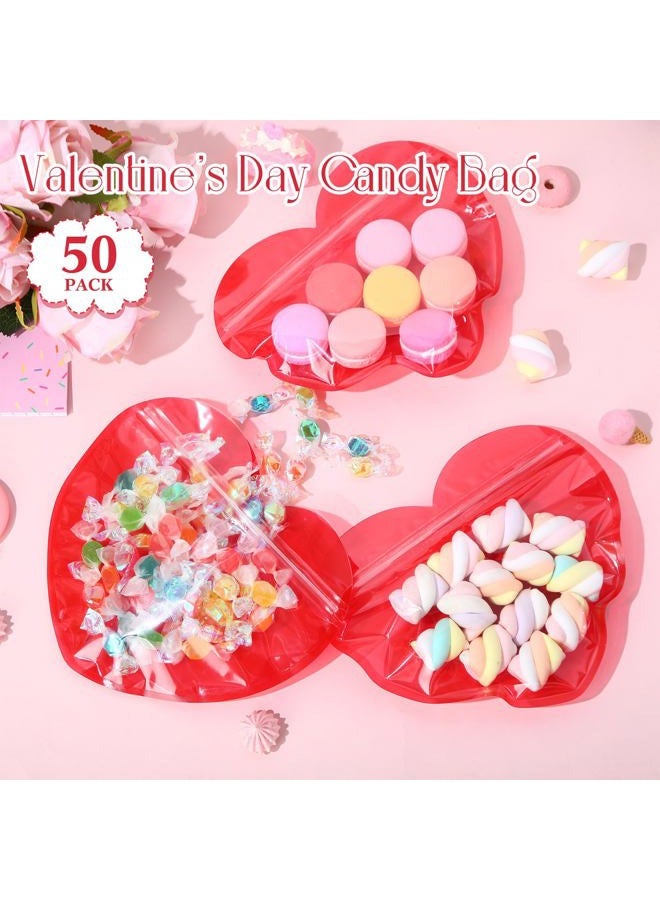 Yexiya 50 Pcs Valentine Gift Bags Heart Shaped Treat Bags Valentine Plastic Goodie Candy Container Resealable Jewelry Packaging Container Decoration for Holiday Gift Wrapping(Red,Three Sizes) - Image 2