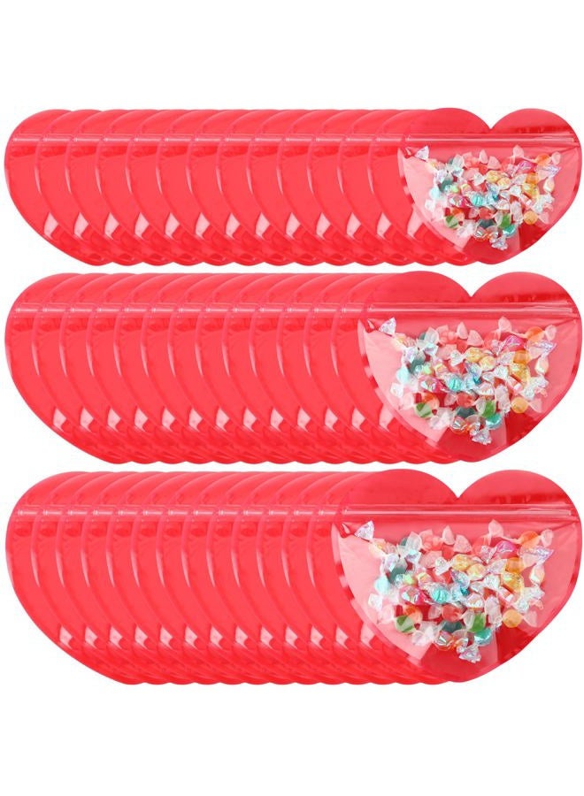 Yexiya 50 Pcs Valentine Gift Bags Heart Shaped Treat Bags Valentine Plastic Goodie Candy Container Resealable Jewelry Packaging Container Decoration for Holiday Gift Wrapping(Red,Three Sizes) - Image 1