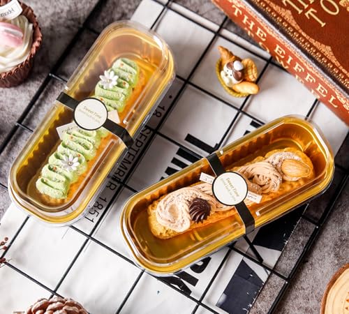 NPLUX 100 Pack Mini Cake Pans with Lids and Spoons Black Gold Rectangular Aluminum Foil Baking Pans Mini Cheesecake Containers68oz - Image 3