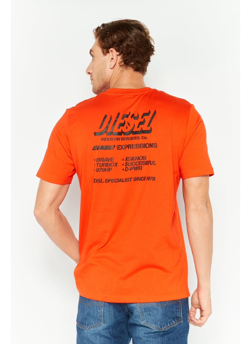 DIESEL Men Crew Neck Short Sleeve Graphic T-Shirt, Orange  - Image 4