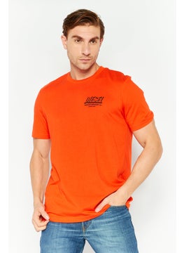 DIESEL Men Crew Neck Short Sleeve Graphic T-Shirt, Orange  - Image 1