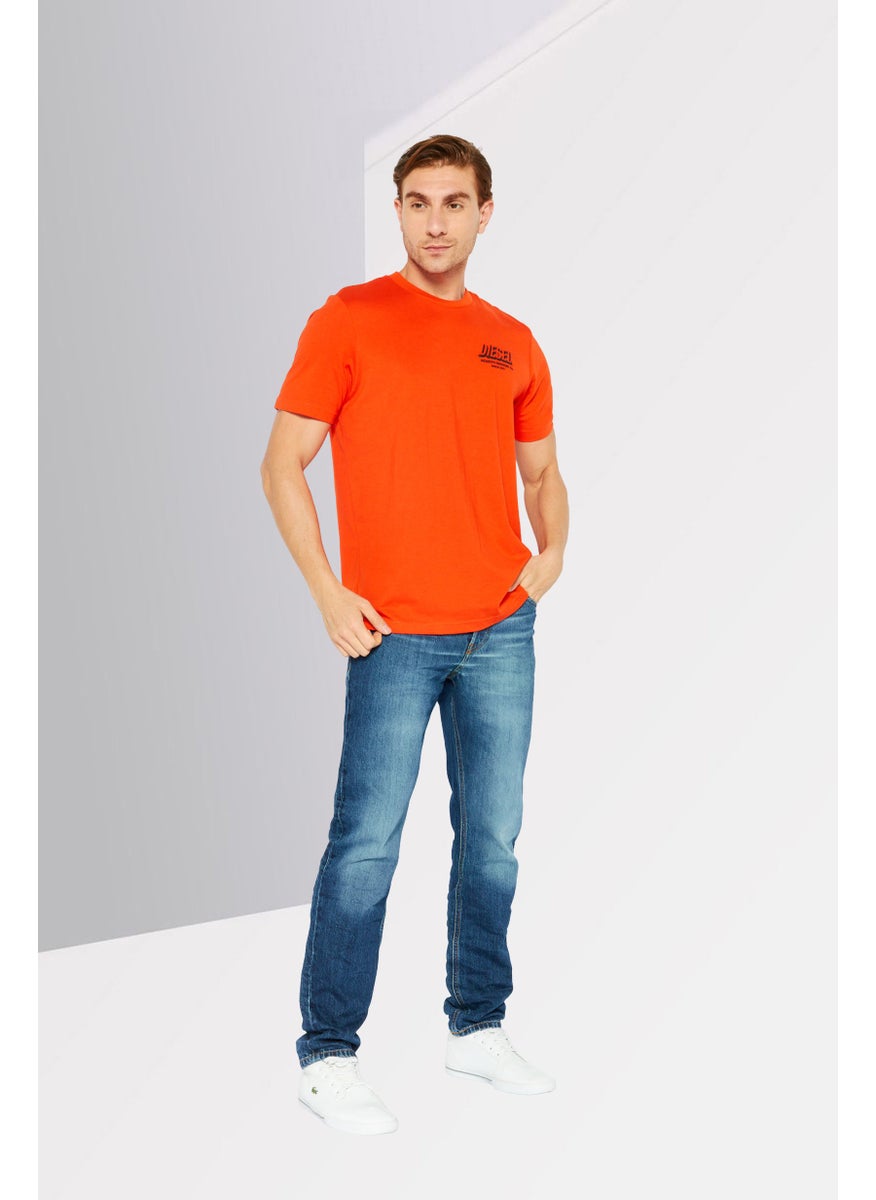 DIESEL Men Crew Neck Short Sleeve Graphic T-Shirt, Orange  - Image 2