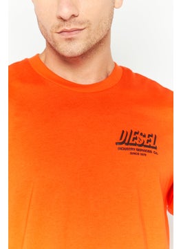 DIESEL Men Crew Neck Short Sleeve Graphic T-Shirt, Orange  - Image 3