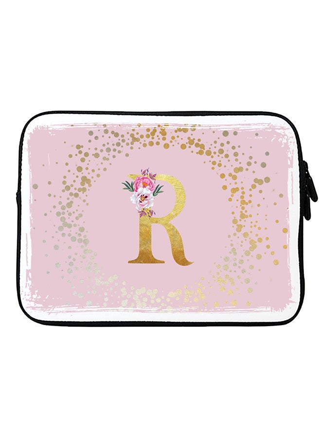 Stylizedd Laptop Sleeve Bag for Macbook 13, 14, 15, 16 inch- Custom Monogram Initial Letter Floral Pattern Alphabet - R  (Pink) - Image 1