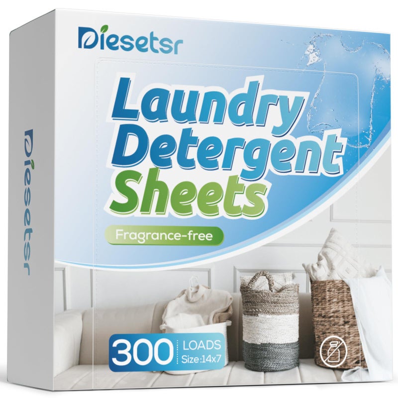 Diesetsr Laundry Detergent Sheets 300 Loads Diesetsr Laundry Sheet ECO-friendly Travel Plastic-Free Washing Detergent Soap Sheets,Fragrance-Free - Image 1