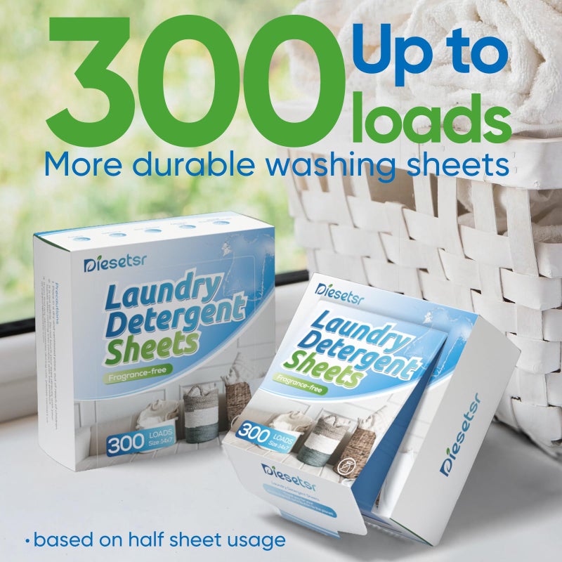 Diesetsr Laundry Detergent Sheets 300 Loads Diesetsr Laundry Sheet ECO-friendly Travel Plastic-Free Washing Detergent Soap Sheets,Fragrance-Free - Image 2