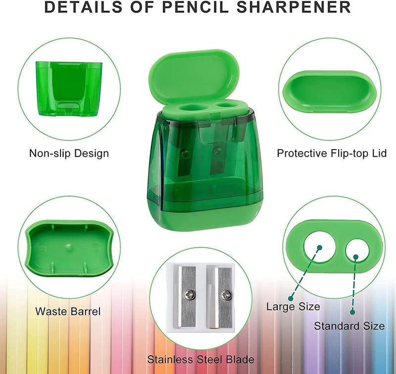 FUIN Pencil Sharpeners, 4 Pcs Pencil Sharpeners Manual, Colorful Compact Dual Holes Compact Colored Handheld Pencil Sharpener, with Lid for Kids, Adults, uitable for School,Office,Home - Image 3