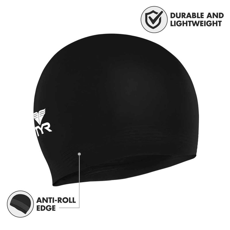 TYR Latex Swim Cap, Black - Image 2