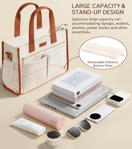 Bagstellar Canvas Tote Bag for Women, 15-Pocket Large Crossbody Purse Shoulder Satchel Handbag Bible Laptop Bag Zipper Bookbag for Teacher Nurse Work Travel College Everyday - Image 5