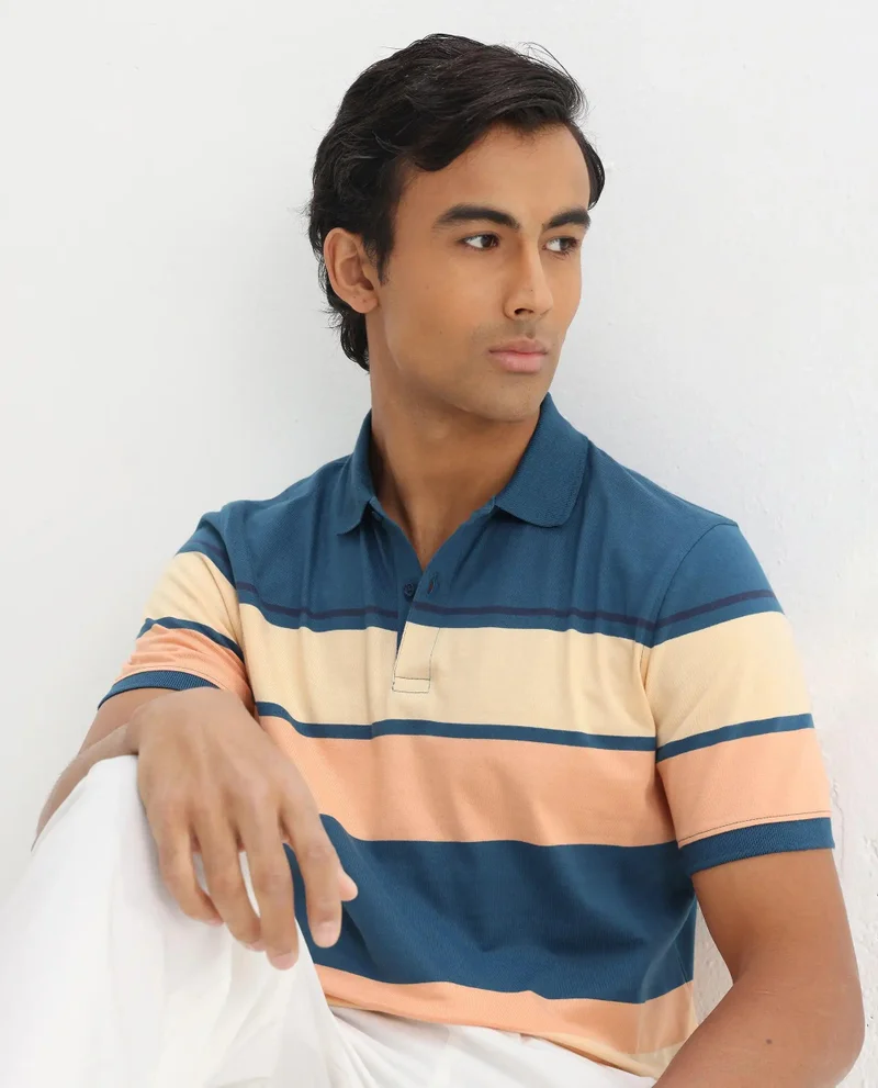 Rare Rabbit Men's Multicolor Stripe Knit Polo