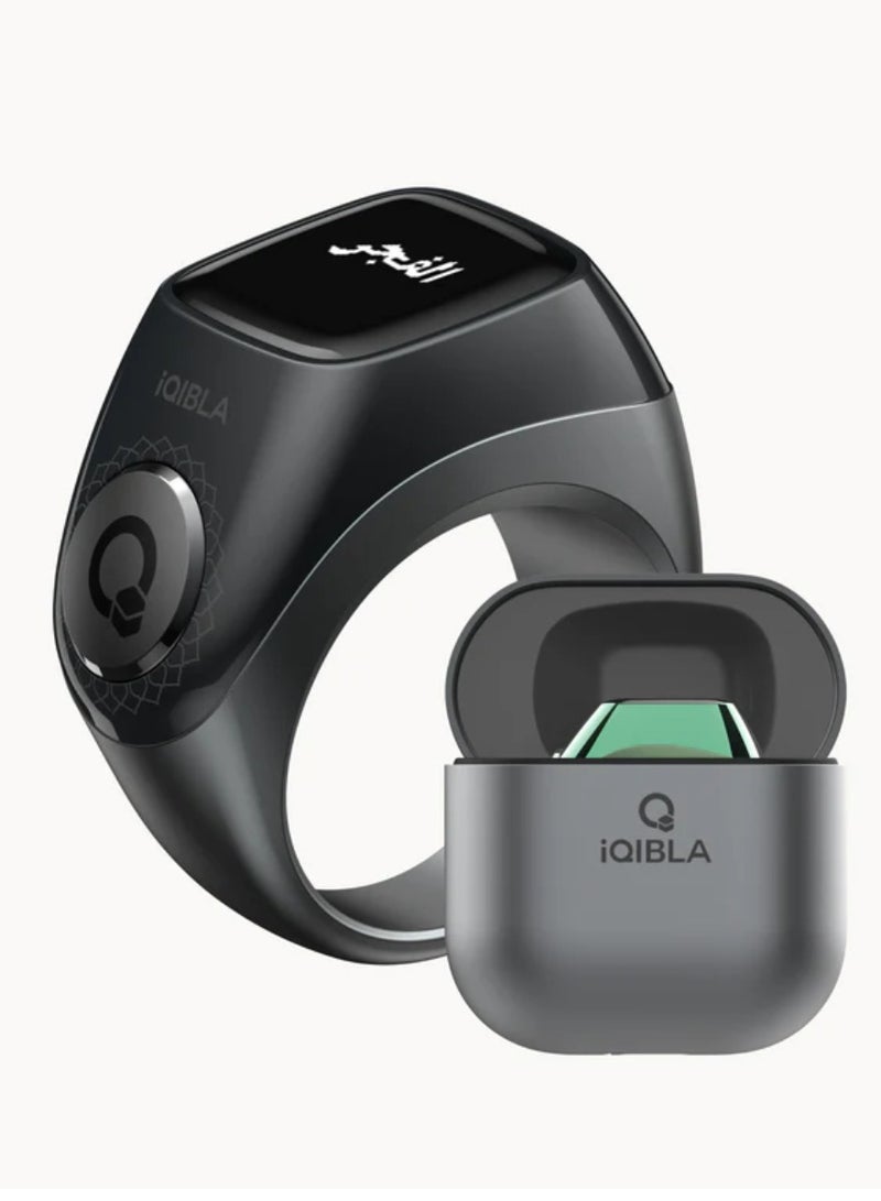 iQIBLA Smart Tasbih Zikr Ring Wide Display Powerful Battery Backup OLED Display F04 Flex Pro Smart Ring App Operated Tasbih Counter IP67 Waterproof Smart Zikr Ring Compatible Three Sizes (18mm/ 20mm/22mm) Aluminium Alloy iQibla Zikr Ring Graphite - Image 1
