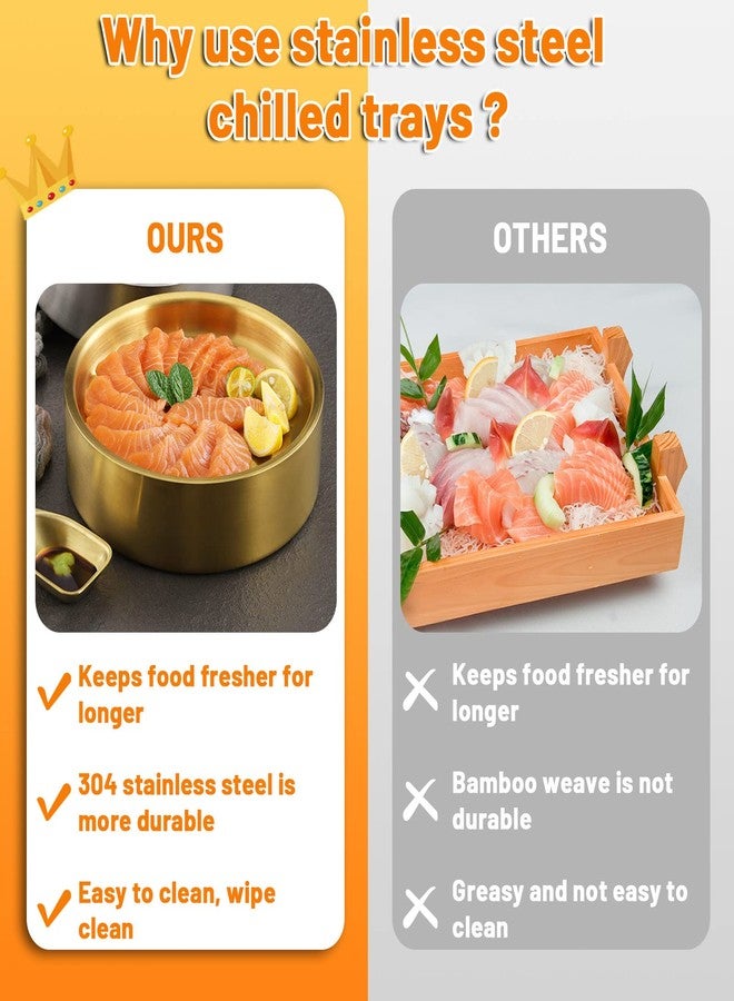 Yitexin 11in Gold Stainless Steel Ice Chilled Serving Trays, Appetizer Cold Serving Tray Platter with Ice, Iced Serving Tray for Parties, Cooling Shrimp Cocktail Serving Dish for Food Fruit (28cm) - Image 5