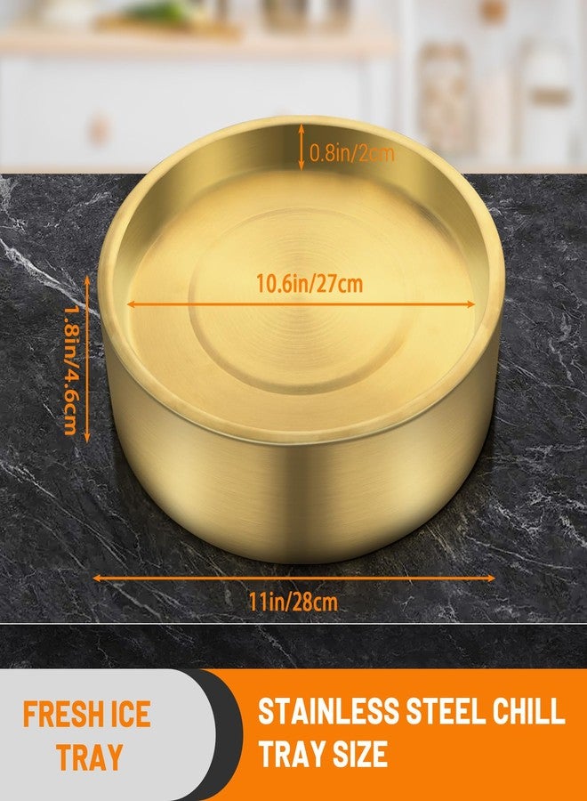 Yitexin 11in Gold Stainless Steel Ice Chilled Serving Trays, Appetizer Cold Serving Tray Platter with Ice, Iced Serving Tray for Parties, Cooling Shrimp Cocktail Serving Dish for Food Fruit (28cm) - Image 2