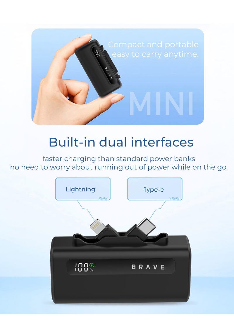 Brave - Power Bank Station Kit, Multi-Device Charging Dock, 4x 5000mAh Portable Charger Set with PD22.5W Type-C & PD20W Lightning, LED Display, Fast Charging External Battery for iPhone 16/15/14/13/12, Samsung S25/S24/S23/S22, iPad Pro, AirPods Pro, and More - USB-C Power Bank Charging Station (Black) - Image 1
