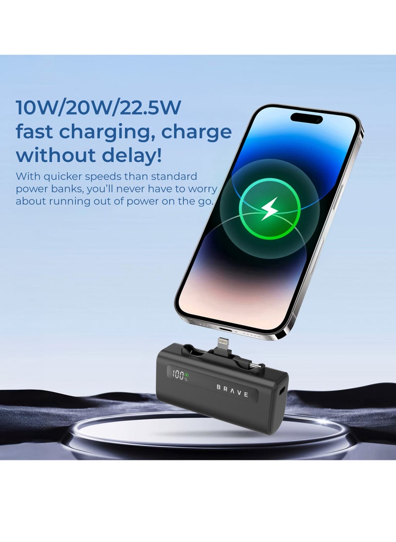 Brave - Power Bank Station Kit, Multi-Device Charging Dock, 4x 5000mAh Portable Charger Set with PD22.5W Type-C & PD20W Lightning, LED Display, Fast Charging External Battery for iPhone 16/15/14/13/12, Samsung S25/S24/S23/S22, iPad Pro, AirPods Pro, and More - USB-C Power Bank Charging Station (Black) - Image 1