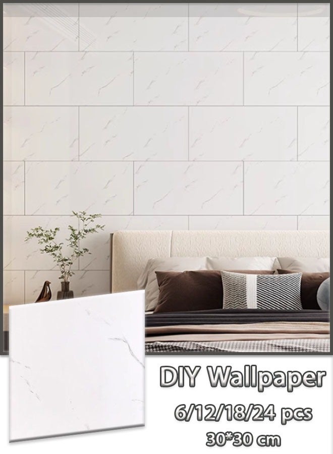 Self-Adhesive Wallpaper, Glossy Marble Pattern Wall Sticker, Self-Adhesive Ease, Waterproof Wallpaper for for Ceiling, Partition, Curved Surfaces Indoor Use Moisture-Proof Sound Insulation Wallboard, White - Image 1