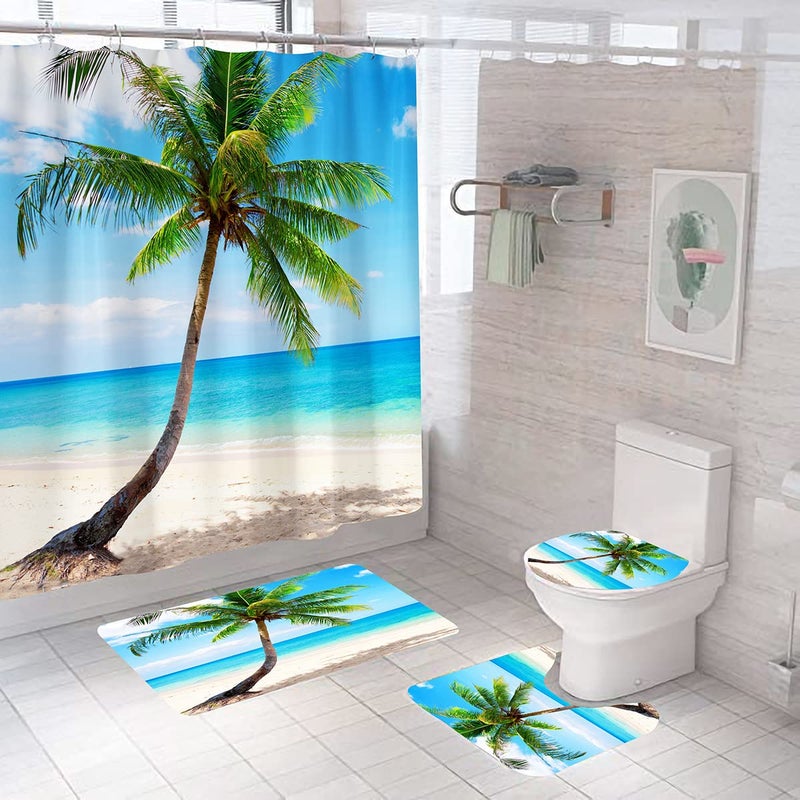 DDS-DUDES Sea Turtle Shower Curtain Set for Bathroom, Ocean Bathroom Sets with Shower Curtain and Rugs Polyester Fabric Waterproof Curtains with Hooks 71" x 71" (Ocean 1) - Image 1