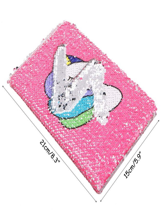 Unigift Unicorn Notebook,New A5 Notebook Color Reversible Sequin Unicorn Diary Notebook Magic Sequin Journal Rainbow Notebook DIY Painting Magic Daily Journal Notebook for Kids (Rose Red) - Image 5