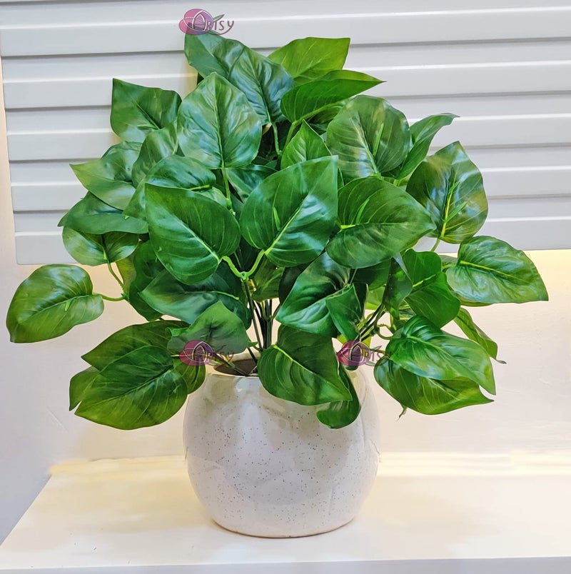 ARTSY Artificial Plants for Home Decor, Plant Leaves Bunch for Pot/vase, Home/Office Decor, Gift, Craft, Artificial Flowers, Without vase, Combo, Pack 2 Pieces, 35 cm Height, Dark Green - Image 1
