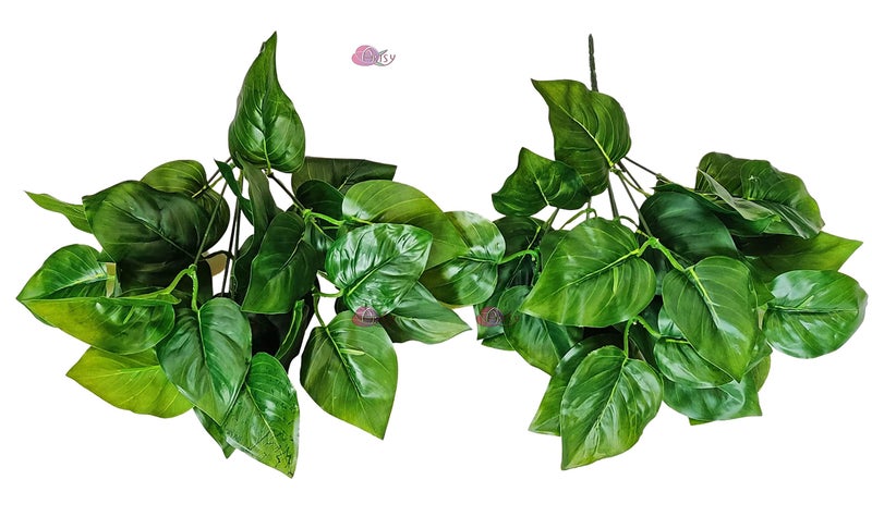 ARTSY Artificial Plants for Home Decor, Plant Leaves Bunch for Pot/vase, Home/Office Decor, Gift, Craft, Artificial Flowers, Without vase, Combo, Pack 2 Pieces, 35 cm Height, Dark Green - Image 3