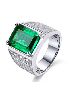 8ct Emerald-Like Mens Adjustable Ring 18kWhite Gold White Gold