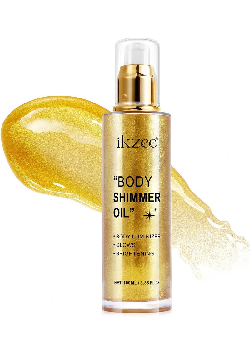 IKZEE Gold Body Shimmer Oil 100ml Body Shimmer Lotion Glow Oil Body Luminizer Oil Glow Lotion for Brightening Body Long Lasting Shimmering Body Oil for Body & Face No.02 - Image 1