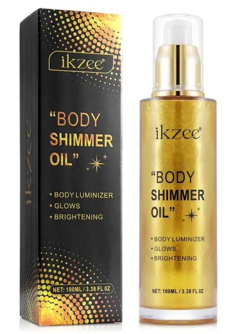 IKZEE Gold Body Shimmer Oil 100ml Body Shimmer Lotion Glow Oil Body Luminizer Oil Glow Lotion for Brightening Body Long Lasting Shimmering Body Oil for Body & Face No.02 - Image 2
