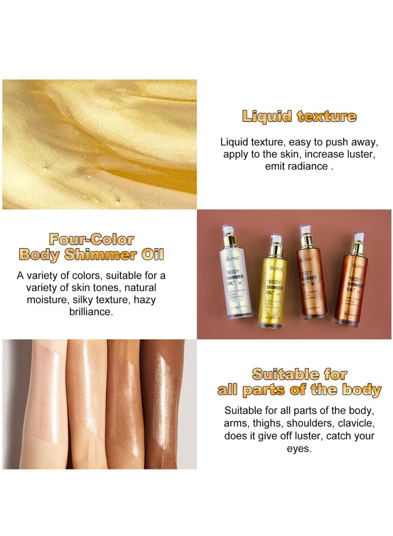 IKZEE Gold Body Shimmer Oil 100ml Body Shimmer Lotion Glow Oil Body Luminizer Oil Glow Lotion for Brightening Body Long Lasting Shimmering Body Oil for Body & Face No.02 - Image 5