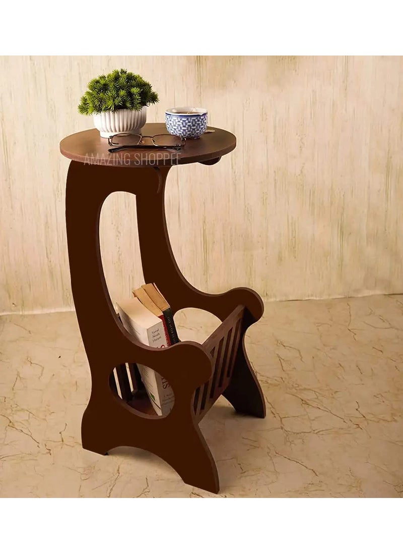 Device Bas with BROWN ART SHOPPEE BROWN ART SHOPPEE Bedside End Table End Side Tables Sofa Table Round Storage Side Table Living Room Couch Corner Table Bedroom Balcony Reading Table with Magazine Rack Brown 