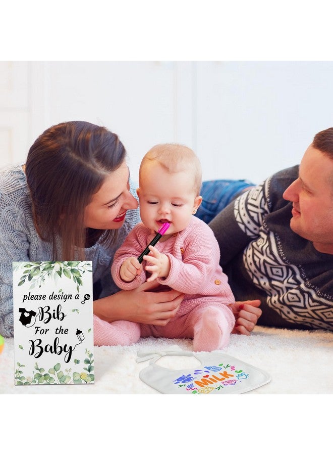 Newwiee 55 Pcs Diy Baby Bibs Set Includes 22 White Feeder Bibs 22 Stencils 10 Fabric Markers 1 Wooden Baby Shower Game Sign (Greenery)  - Image 5