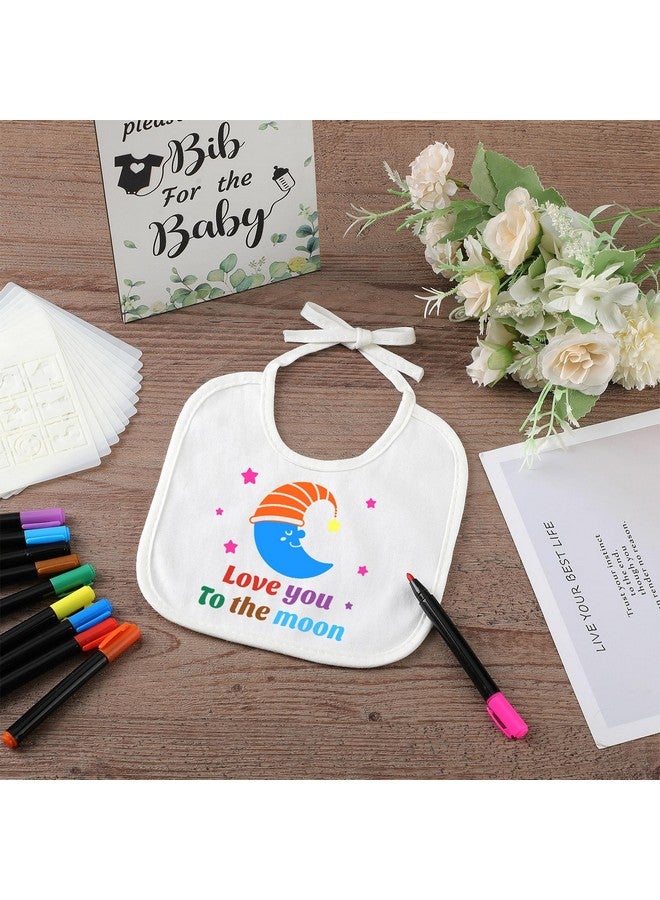 Newwiee 55 Pcs Diy Baby Bibs Set Includes 22 White Feeder Bibs 22 Stencils 10 Fabric Markers 1 Wooden Baby Shower Game Sign (Greenery)  - Image 4
