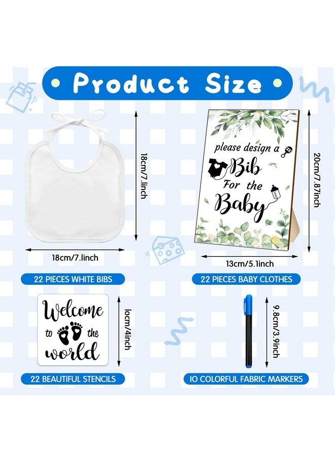 Newwiee 55 Pcs Diy Baby Bibs Set Includes 22 White Feeder Bibs 22 Stencils 10 Fabric Markers 1 Wooden Baby Shower Game Sign (Greenery)  - Image 2